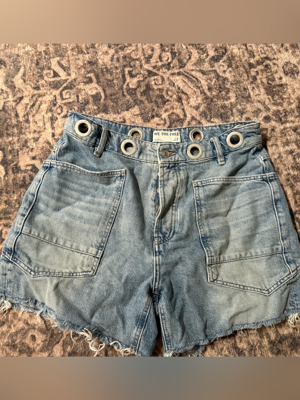 We The Free Light Blue Moxie Denim Shorts with Grommet Waist